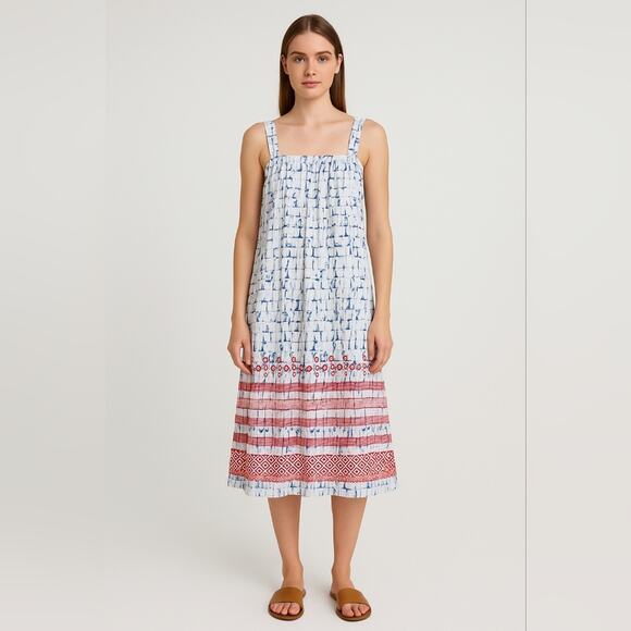 Wrap London Square Neck Linen Midi Embroidered Sundress Size 4 - Picture 1 of 8